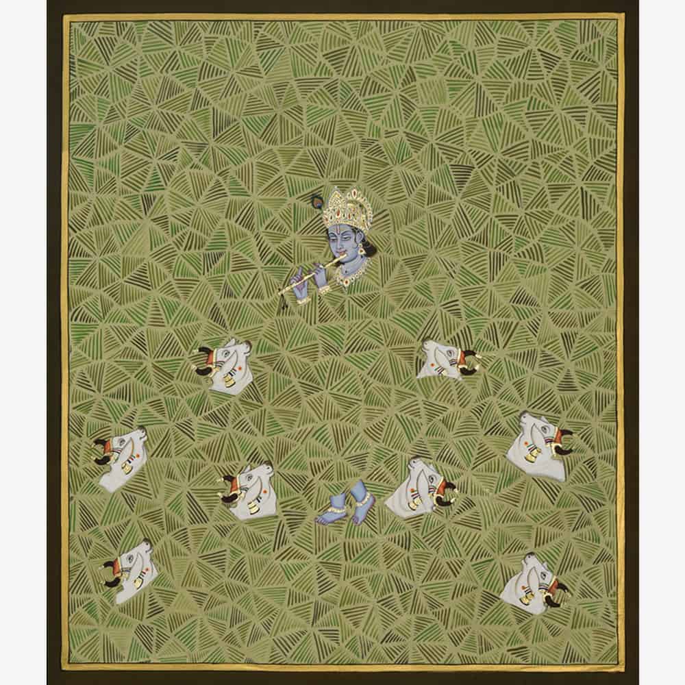 Miniature Krishna and Cows - 6 Abstract Art