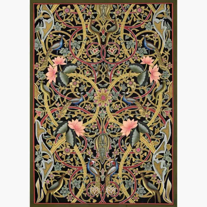 Floral Jaal 2 Black Background Multicolor and Golden Floral Design