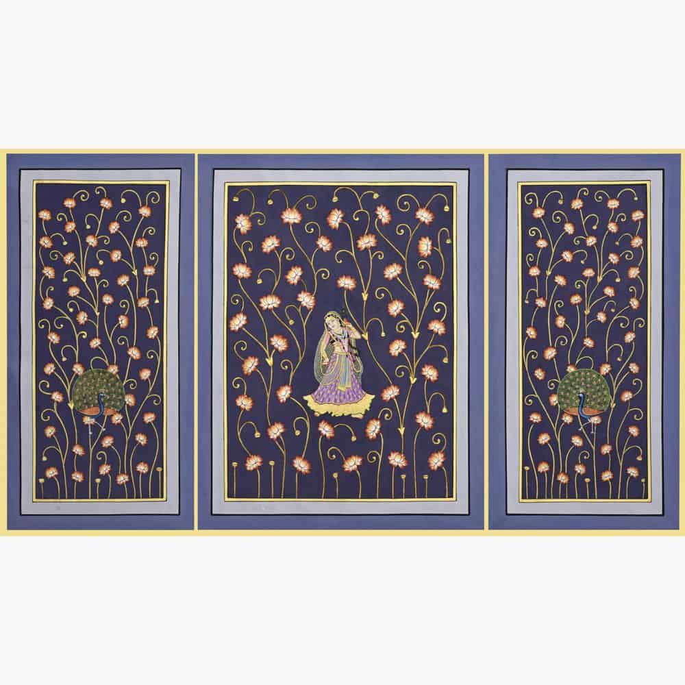 Experience Artistic Beauty with Dancing Lady Triptych Pichwai