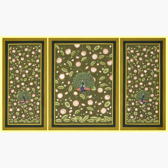 Grace Your Space with the Majestic Peacock and Lotus Triptych