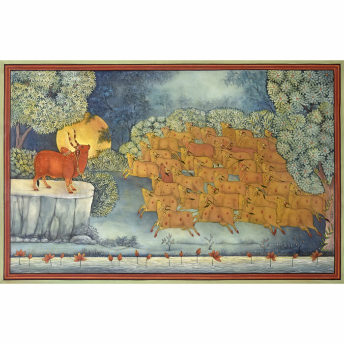 Sacred Sundown Pichwai – Divine Sunset Harmony Art