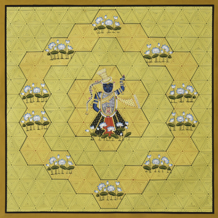 Lotus Balance Pichwai – Shrinathji in Hexagon Frame