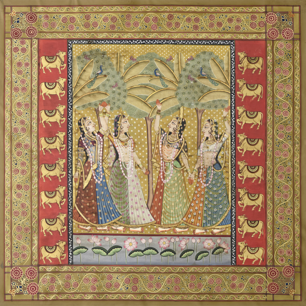 Joyous Devotion Pichwai - Sakhis enjoying devotional moments