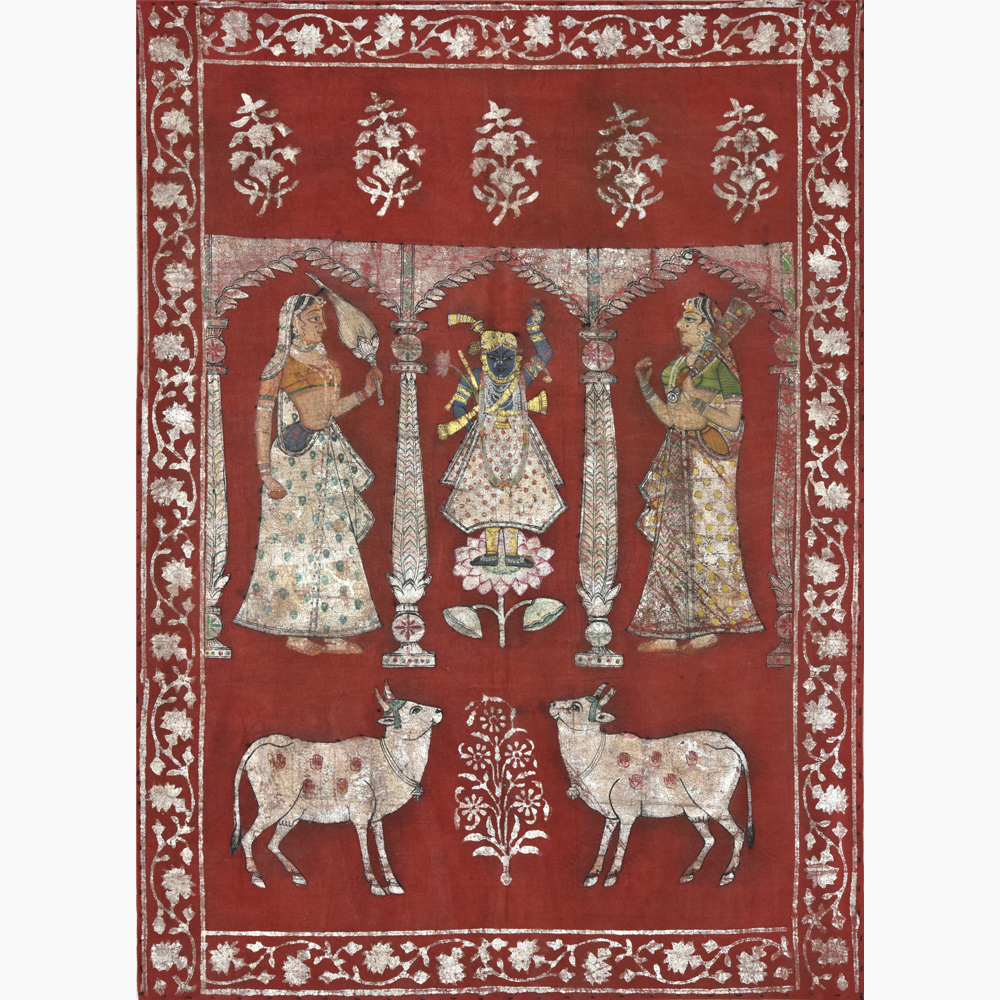 Shrinathji with Cows and Gopis - devotional artwork