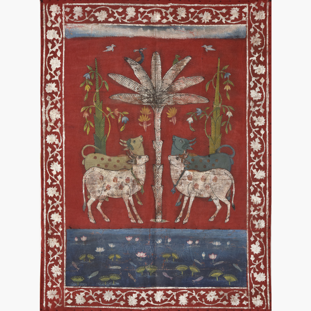 Celestial Cows - 2 Pichwai around lotus pond tree