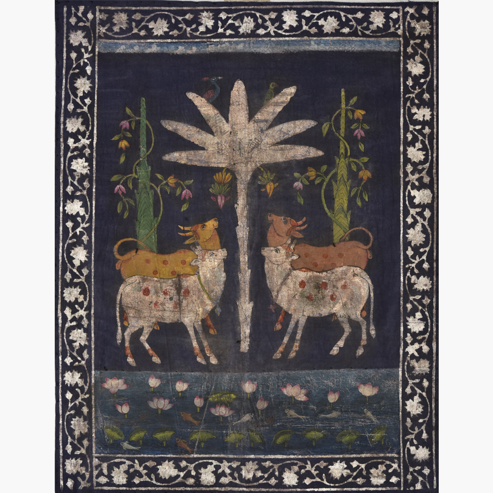 Celestial Cows - 3 Pichwai divine cows by lotus pond