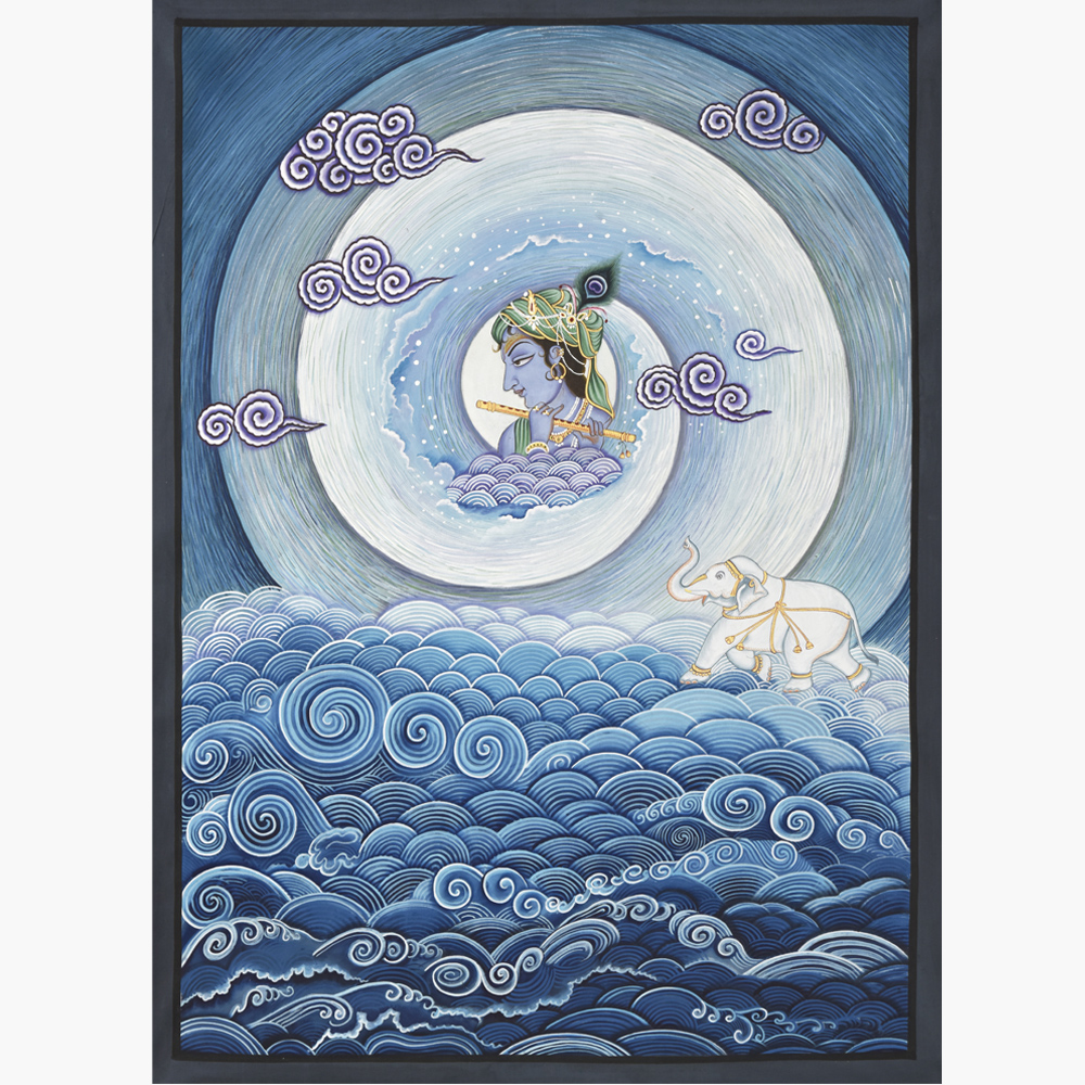 The Divine Flutist and the Royal Gaj - sky and sea art