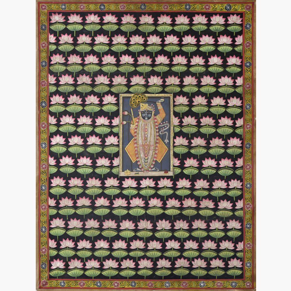 Lotus Realm Pichwai - Shrinathji in lotus space