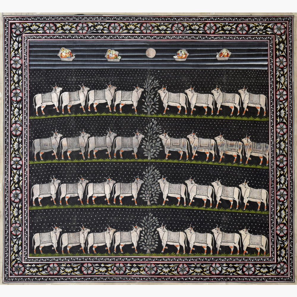 Cows of Vrindavan Pichwai - night scene artwork