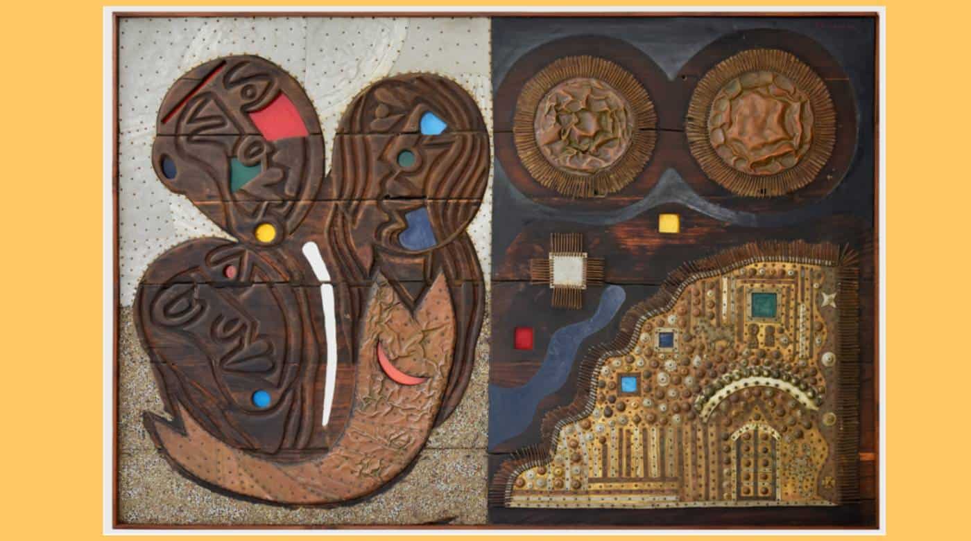 Piraji Sagara mixed media paintings on wood Textured Piraji Sagara contemporary Indian artwork